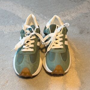 Green and White Faux Suede Sneakers Size 8